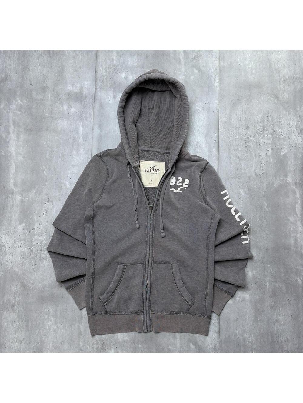 Y2K Grey Hollister Surf Grunge Skater Zip Up Hoodie